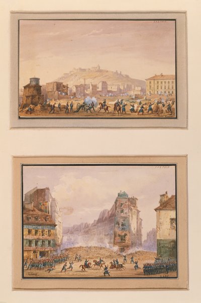 Aanval op de Clos Saint-Lazare in juni 1848 en de bestorming van de barricade bij de ingang van Faubourg Saint-Antoine met de dood van generaal François de Négrier, 25 juni 1848 door Gaspard Gobaut