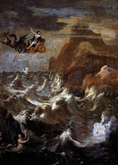 Platteland met storm door Gaspard Poussin (school of) Dughet