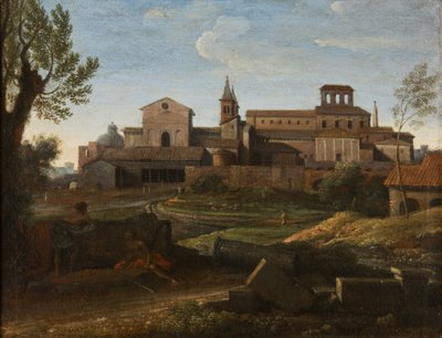 Italiaans landschap met uitzicht op Sint Giovanni in Laterano door Gaspard Poussin Dughet