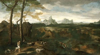 Landschap met een herder en geiten, ca. 1635 door Gaspard Poussin Dughet