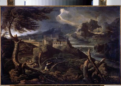 Landschap met bliksem door Gaspard Poussin Dughet