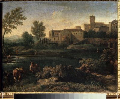 Uitzicht op een stad in de regio Lazio nabij Rome. door Gaspard Poussin Dughet