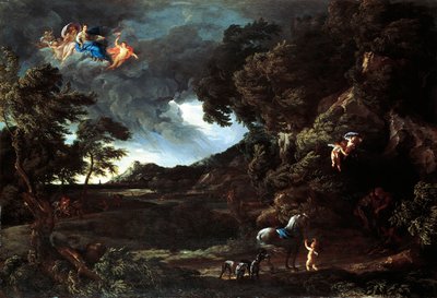 Landschap met de vereniging van Dido en Aeneas, ca. 1664-48 door Gaspard Poussin and Maratta or Maratti Carlo Dughet