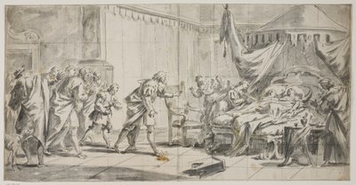 Een paar liggend in bed terwijl anderen zich haasten naar de plek door Gaspare Diziani