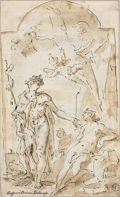Bacchus en Ariadne door Gaspare Diziani