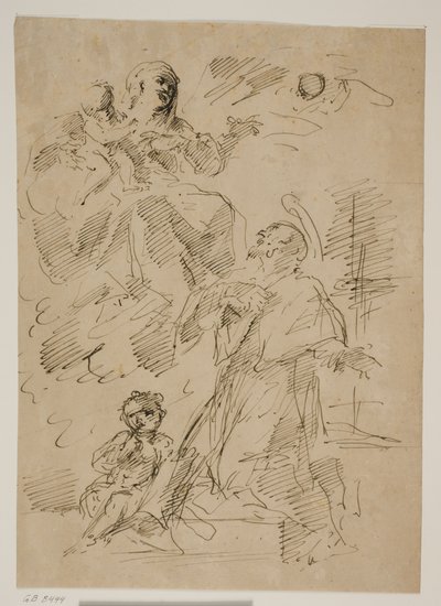 Madonna en Kind in de wolken, met Sint Jan van Nepomuk beneden door Gaspare Diziani