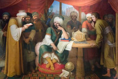 Harun Al Rashid in zijn tent met de wijzen uit het oosten door Gaspare Landi