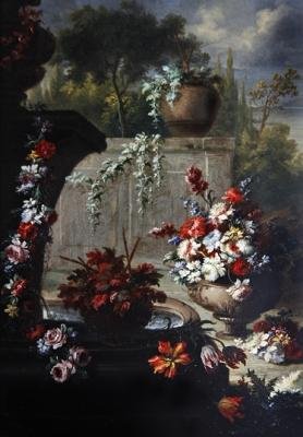 Stilleven van bloemen in sierlijke vazen door Gasparo Lopez