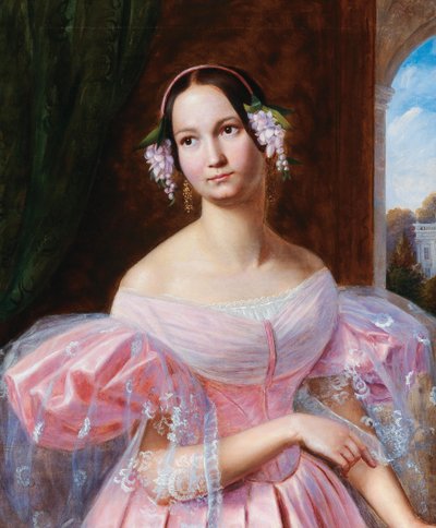 Portret van Helene van Mecklenburg-Schwerin 1814-1858, Hertogin van Orleans als bruid, 1830s door Gaston Camillo Lenthe