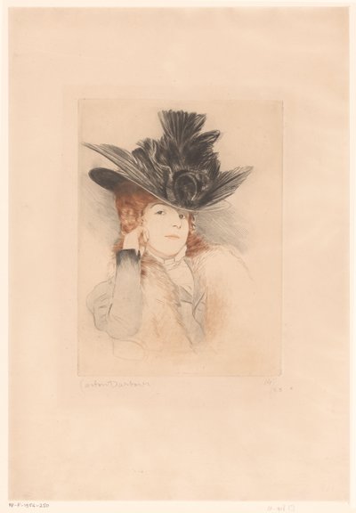 Portret van een onbekende dame met hoed door Gaston Darbour