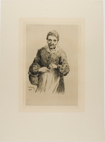 Oude vrouw met mand door Gaston La Touche