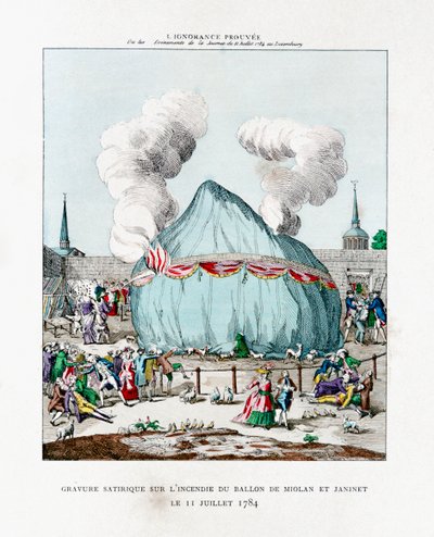 Satirische gravure over de brand van de ballon van Miolan en Janinet 1784, 1887 door Gaston Tissandier