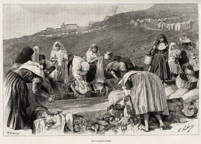 De lavendel van Osilo (Italië), vrouwen verzameld rond het bassin door Gaston Vuillier