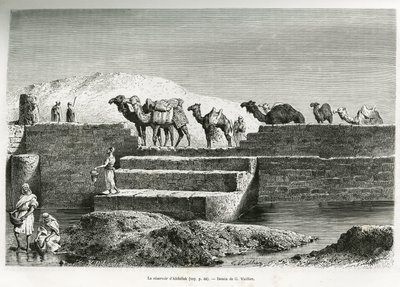 Het reservoir van Abdallah (Saoedi-Arabië). Gravure ter illustratie van het verhaal 