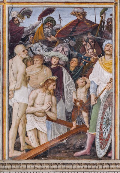 Christus biddend voor het Kruis, (detail) van "Het leven en de Passie van Christus" door Gaudenzio Ferrari