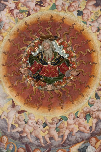 Detail van de Tenhemelopneming van de Heilige Maagd, bekend als "Het koor van engelen die muziek spelen", koepel van het transept, uit 1534 (fresco) door Gaudenzio Ferrari