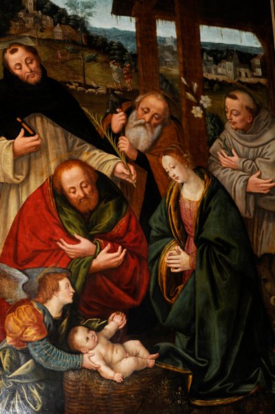 Geboorte met Heiligen, schilderij door Gaudenzio Ferrari in de kerk van Sint Maria van Troost, Milaan, Lombardije, Italië door Gaudenzio Ferrari