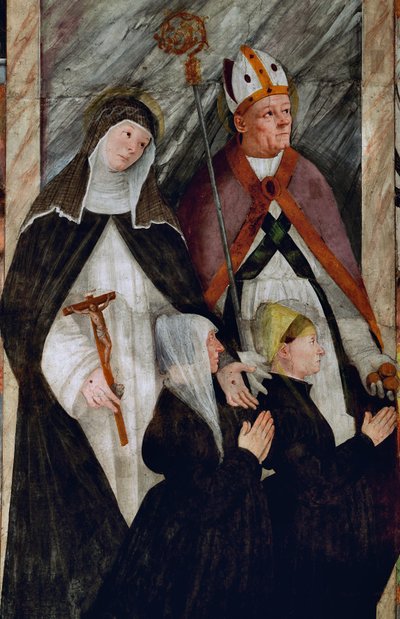 St. Catharina van Siena, St. Nicolaas van Bari en twee bieders op hun knieën door Gaudenzio Ferrari