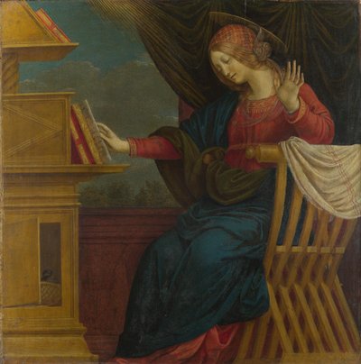 Het Paneel van de Maagd Maria van een Altaarstuk: De Aankondiging door Gaudenzio Ferrari