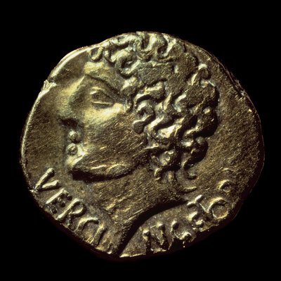 Gallische gouden statere (Arvernes) met de beeltenis van Vercingetorix (72-46 v.Chr.) uitgegeven in 52 v.Chr. Parijs, B.N. door Gaulish Gaulish