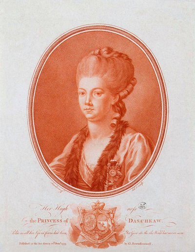 Portret van prinses Yekaterina Romanovna Vorontsova-Dashkova 1743-1810, 1777 door Gavriil Ivanovich Skorodumov