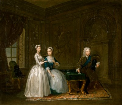 Portret van John, 2e hertog van Montagu, zijn vrouw en hun jongste dochter, ca. 1730 door Gawen Hamilton
