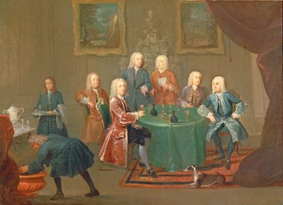 De Gebroeders Clarke met Andere Heren die Wijn Drinken, ca. 1730-35 door Gawen Hamilton