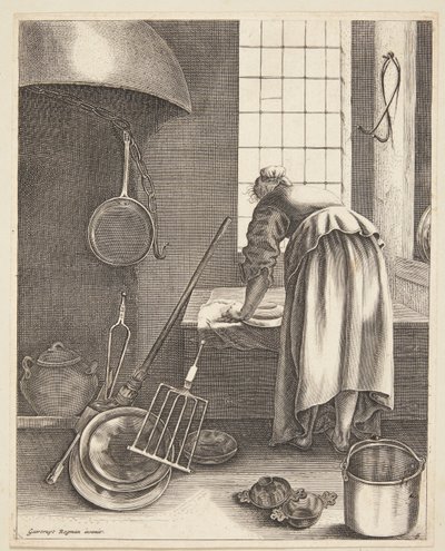 Een vrouw die schoonmaakt door Geertruyt Roghman