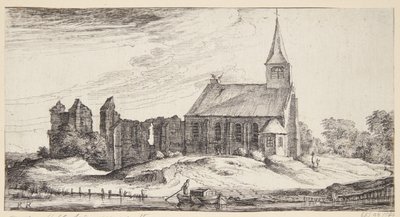 Uitzicht op de kerk in Sloten door Geertruyt Roghman