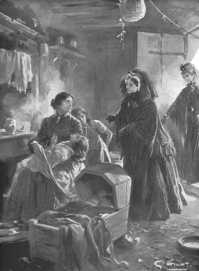 Koningin Victoria en de armen: Hare Majesteit bezoekt een huisje, 1901 door Gennaro Amato