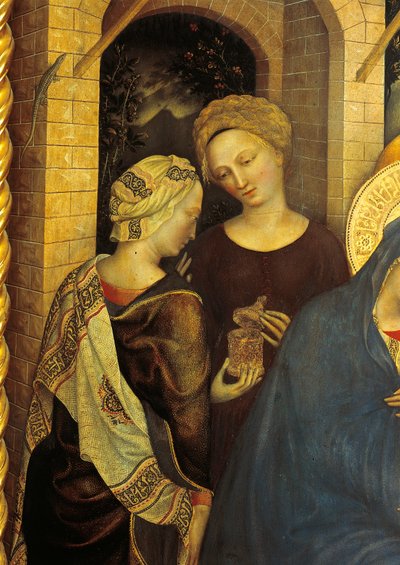 Aanbidding der Wijzen detail van dienaren door Gentile da Fabriano
