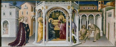 Altaarstuk van de Aanbidding der Wijzen: detail van de presentatie in de tempel - predella door Gentile da Fabriano