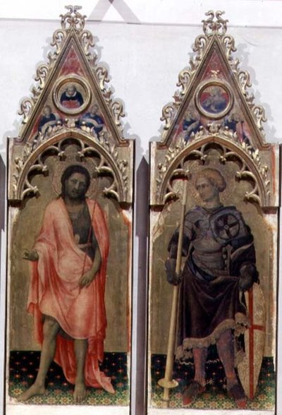Twee heiligen uit de Quaratesi Polyptych: St. Johannes de Doper en St. George 1425 (detail) door Gentile da Fabriano