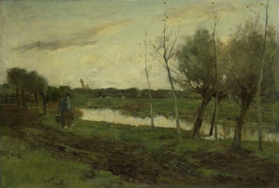 Landschap met een vaart door Geo Poggenbeek