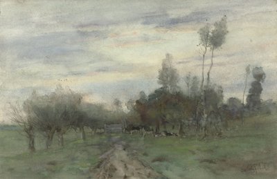 Landweg met koeien in de schemering door Geo Poggenbeek