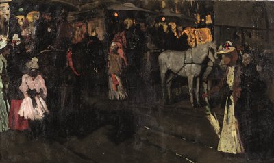 Een zondagavond op de Dam, Amsterdam, ca. 1895 door Georg Hendrik Breitner