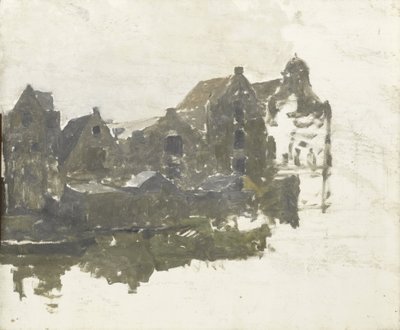 Pakhuizen aan de Teertuinen op het Prinseneiland door Georg-Hendrik Breitner