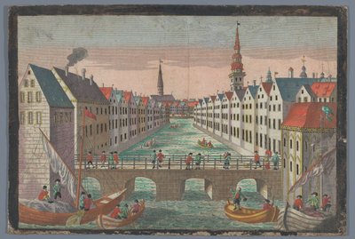 Gezicht op de Nikolaifleet tegenover de Sankt Nikolaikirche te Hamburg door Georg Balthasar Probst (possibly)