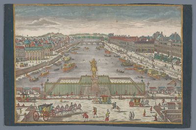 Gezicht op de Pont Neuf over de rivier de Seine te Parijs, gezien richting de Pont Royal door Georg Balthasar Probst (possibly)