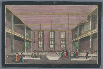 Gezicht op het interieur van de Kerk van de Broedergemeente te Zeist door Georg Balthasar Probst (possibly)