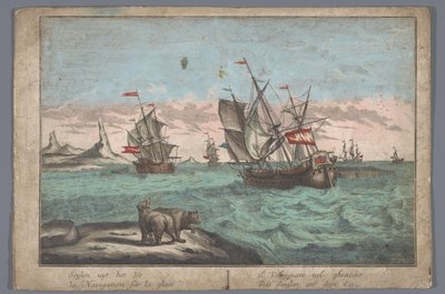 Gezicht op het varen van de schepen op de ijszee door Georg Balthasar Probst (possibly)