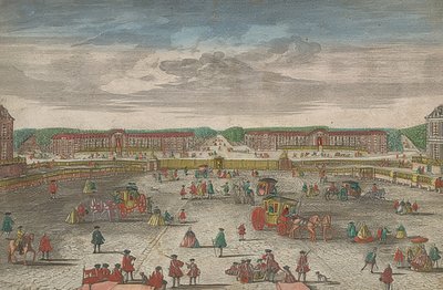 Uitzicht op de stallen van het kasteel van Versailles door Georg Balthasar Probst