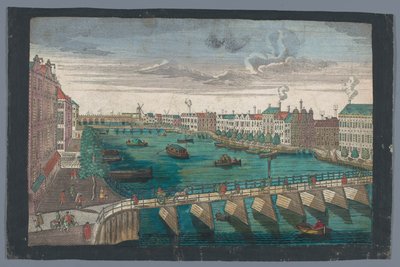 Gezicht op de Binnen-Amstel tussen de Blauwbrug en de Hogesluis te Amsterdam door Georg Balthasar Probst