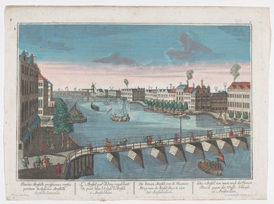 Gezicht op de Binnen-Amstel tussen de Blauwbrug en de Hogesluis te Amsterdam door Georg Balthasar Probst