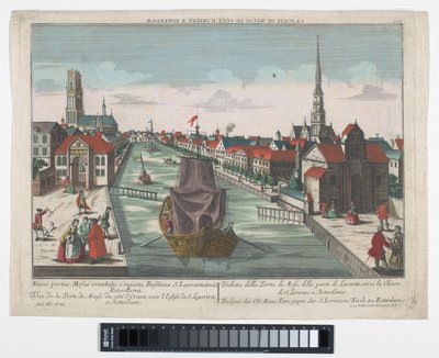 Gezicht op de Wester Oude Hoofdpoort en de Ooster Oude Hoofdpoort te Rotterdam door Georg Balthasar Probst