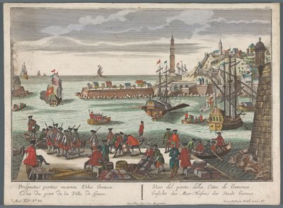 Gezicht op de haven te Genua door Georg Balthasar Probst