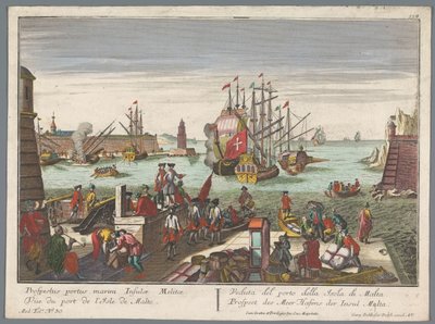 Gezicht op de haven te Malta door Georg Balthasar Probst