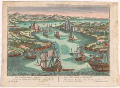 Gezicht op de zeestraat de Dardanellen door Georg Balthasar Probst