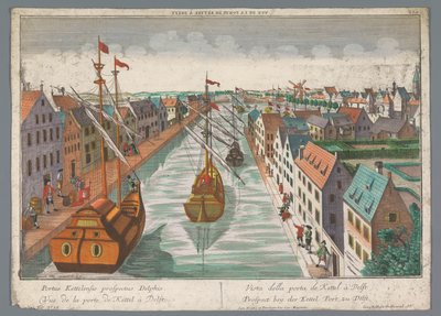 Gezicht op een gracht in de omgeving van de Ketelpoort te Delft door Georg Balthasar Probst