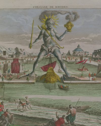 De Kolossus van Rhodos, detail van het standbeeld dat de ingang van de haven overspant door Georg Balthasar Probst